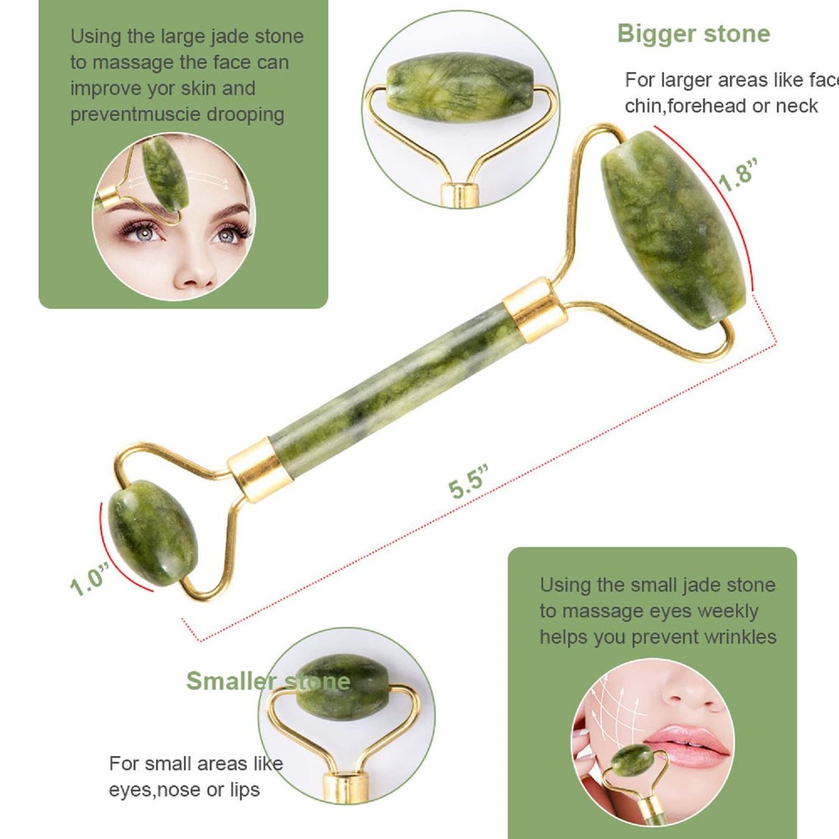 Fuvooi Jade Roller & Gua Sha Set 5 in 1 Facial Massager Tools for Face Sculpting & Skin Care - görsel 3