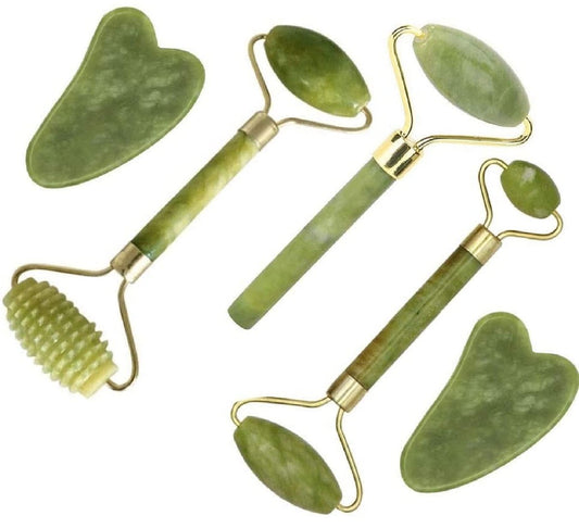 Fuvooi Jade Roller & Gua Sha Set 5 in 1 Facial Massager Tools for Face Sculpting & Skin Care