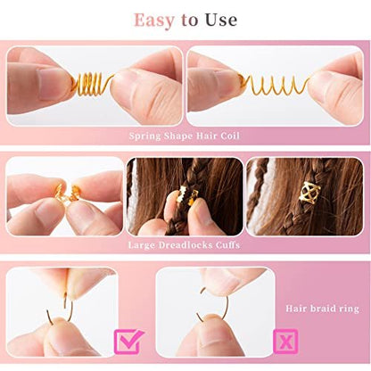 200pcs Hair Beads Jewelry Set - Dreadlocks Gem Crystal Charms, Metal Coils Rings, Gold and Silver Pendants, Braid Cuffs, Clips, Loc Tube Bead Braid Accessories for Braids Decoration
