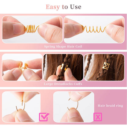 200pcs Hair Beads Jewelry Set - Dreadlocks Gem Crystal Charms, Metal Coils Rings, Gold and Silver Pendants, Braid Cuffs, Clips, Loc Tube Bead Braid Accessories for Braids Decoration