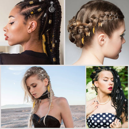 200pcs Hair Beads Jewelry Set - Dreadlocks Gem Crystal Charms, Metal Coils Rings, Gold and Silver Pendants, Braid Cuffs, Clips, Loc Tube Bead Braid Accessories for Braids Decoration