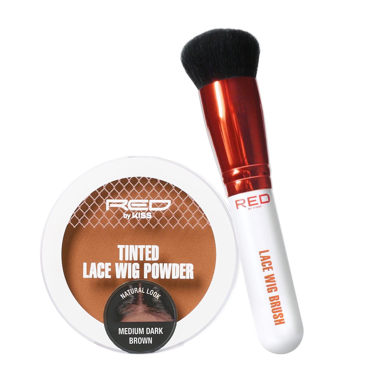 Red by Kiss Lace Wig Brush Tinted Powder Set – Matte Finish, Oil Control, Lightweight, Long-Lasting, Mix & Match Shade Duo - Medium Dark Brown Set Avelisse