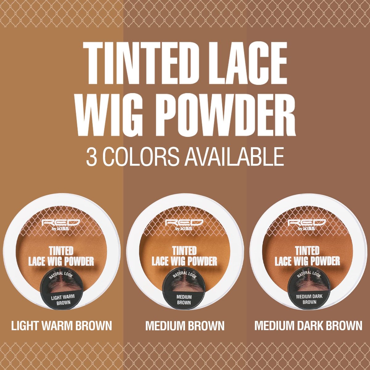 Red by Kiss Lace Wig Brush Tinted Powder Set – Matte Finish, Oil Control, Lightweight, Long-Lasting, Mix & Match Shade Duo - Medium Dark Brown Set Avelisse