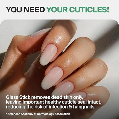 GERMANIKURE Clear Glass Cuticle Stick - No Sleeve - Ethically Made in Czech Republic - Cuticle Pusher & Remover, Callous & Dry Skin Fingertip File, Nail Shaper