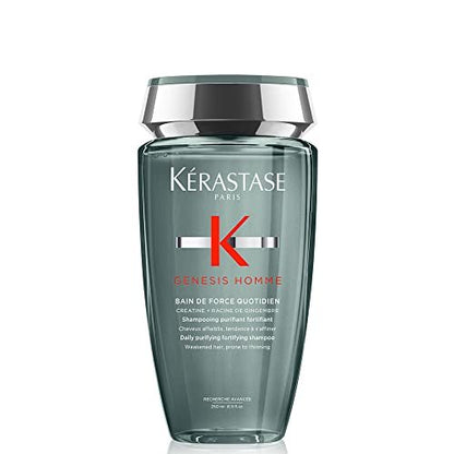 Kerastase Genesis Homme Bain De Force Shampoo For Men - Deep Cleansing & Hydrating, For Weakened Hair & Beard, 8.5 Fl Oz Avelisse