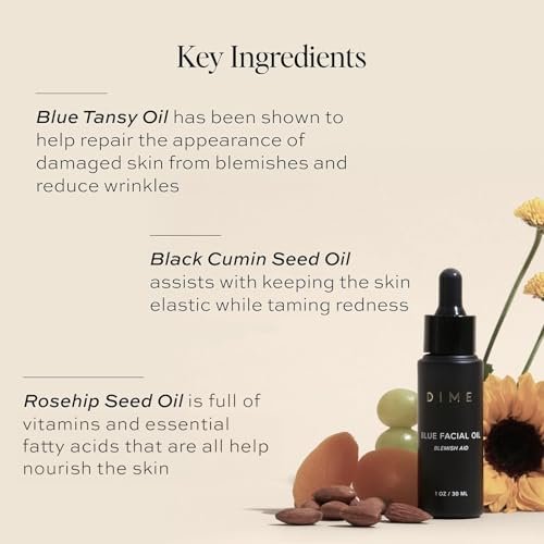 DIME Blue Facial Oil – Blemish Spot Treatment with Blue Tansy, Black Cumin Seed, Rosehip & Grapeseed Oils (1 oz / 30 mL) Avelisse