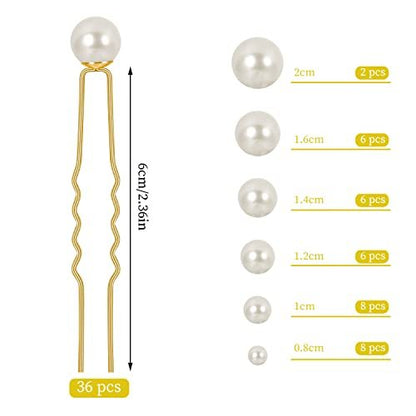 BESARME 36 Pcs Pearl Hair Pins Set - Gold Metal Wedding Hair Accessories with Rhinestones for Brides, Bridesmaids, and Women Avelisse