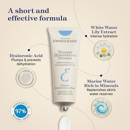 Embryolisse Intense Moisturizing Face Mask – Ultra-Hydrating Hyaluronic Acid Treatment for Plump, Soothed Skin (1.7 Fl Oz) Avelisse