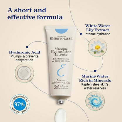 Embryolisse Intense Moisturizing Face Mask – Ultra-Hydrating Hyaluronic Acid Treatment for Plump, Soothed Skin (1.7 Fl Oz) Avelisse