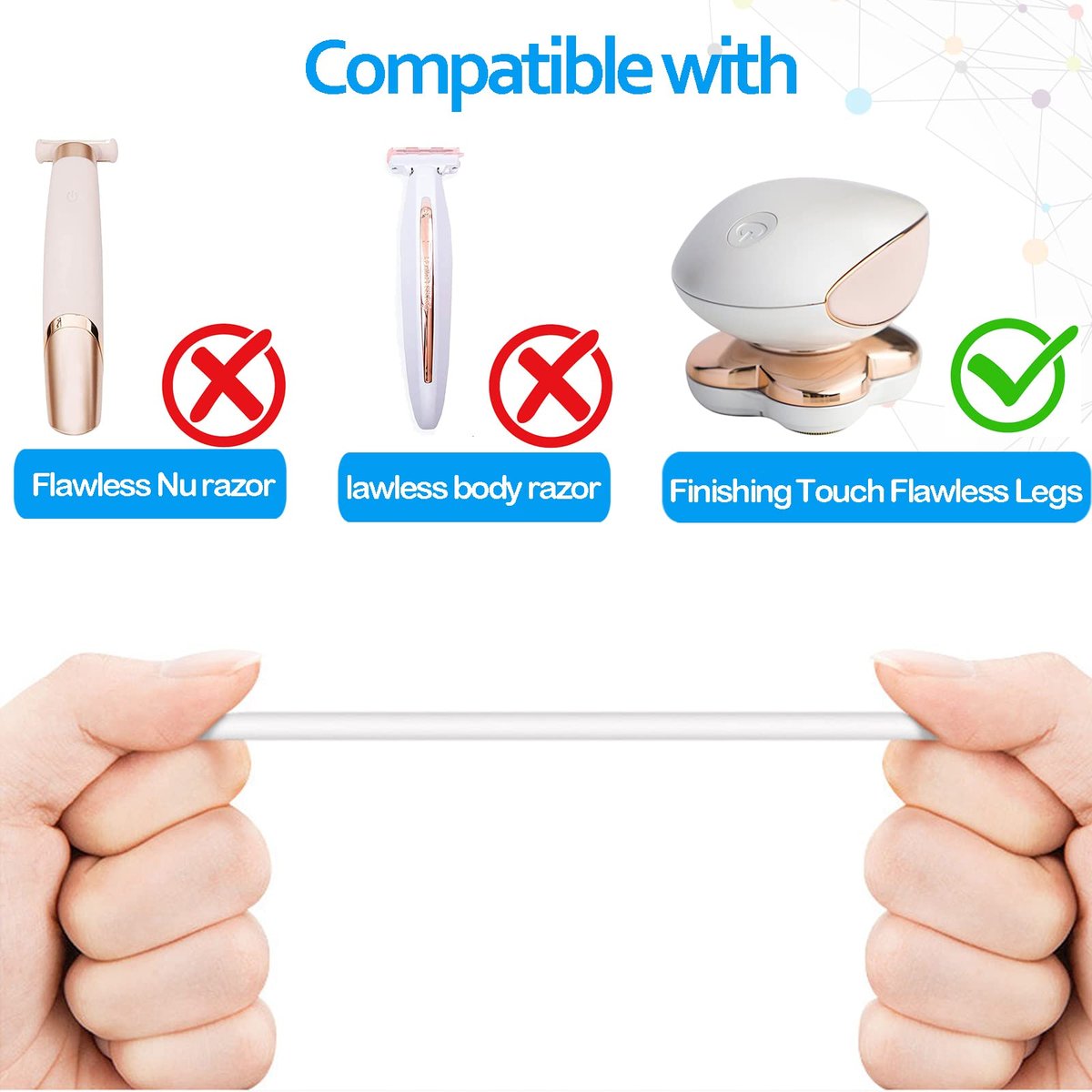Charging Cable Replacement for Flawless Legs Shaver, 2 Pack Power Cord for Finishing Touch Flawless Legs Hair Remover, White - görsel 7