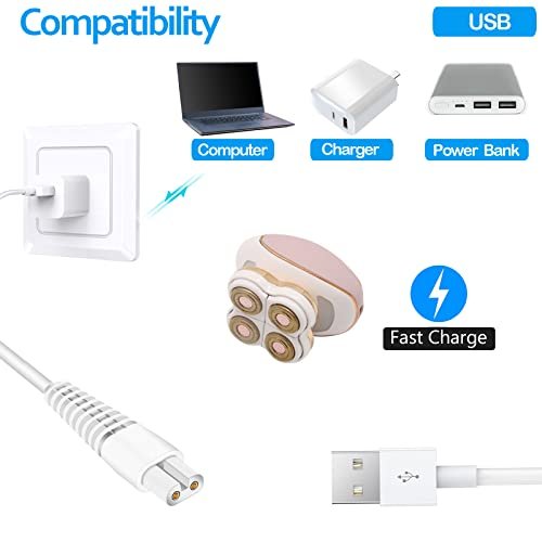 Charging Cable Replacement for Flawless Legs Shaver, 2 Pack Power Cord for Finishing Touch Flawless Legs Hair Remover, White - görsel 10