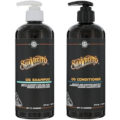 Suavecito OG Shampoo & Conditioner Set 16 oz Pump Bottle with Provitamin B5, Natural Oils for Fortifying and Restoring Damaged Hair, Sulfate-Free, Works on All Hair Types Avelisse