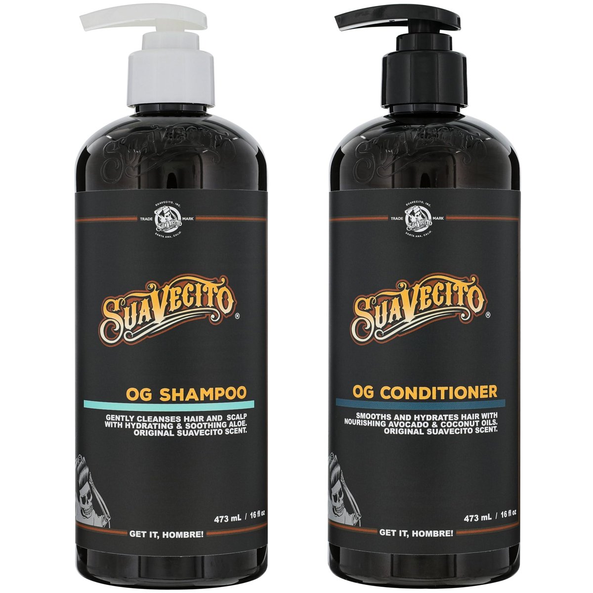 Suavecito OG Shampoo & Conditioner Set 16 oz Pump Bottle with Provitamin B5, Natural Oils for Fortifying and Restoring Damaged Hair, Sulfate-Free, Works on All Hair Types Avelisse