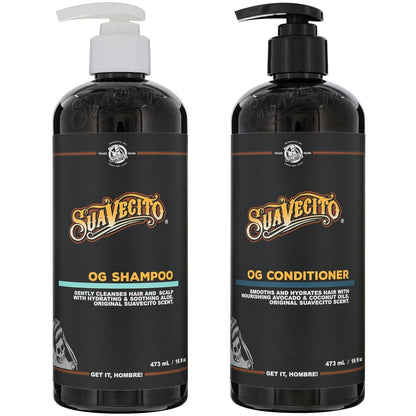 Suavecito OG Shampoo & Conditioner Set 16 oz Pump Bottle with Provitamin B5, Natural Oils for Fortifying and Restoring Damaged Hair, Sulfate-Free, Works on All Hair Types Avelisse