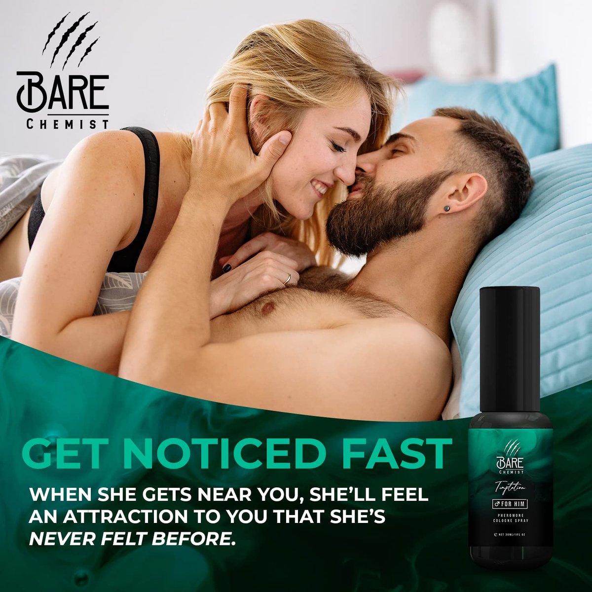 Bare Chemist Temptation Pheromone Cologne for Men – Extra Strong, Concentrated Formula to Attract Women (1 Fl Oz) Avelisse