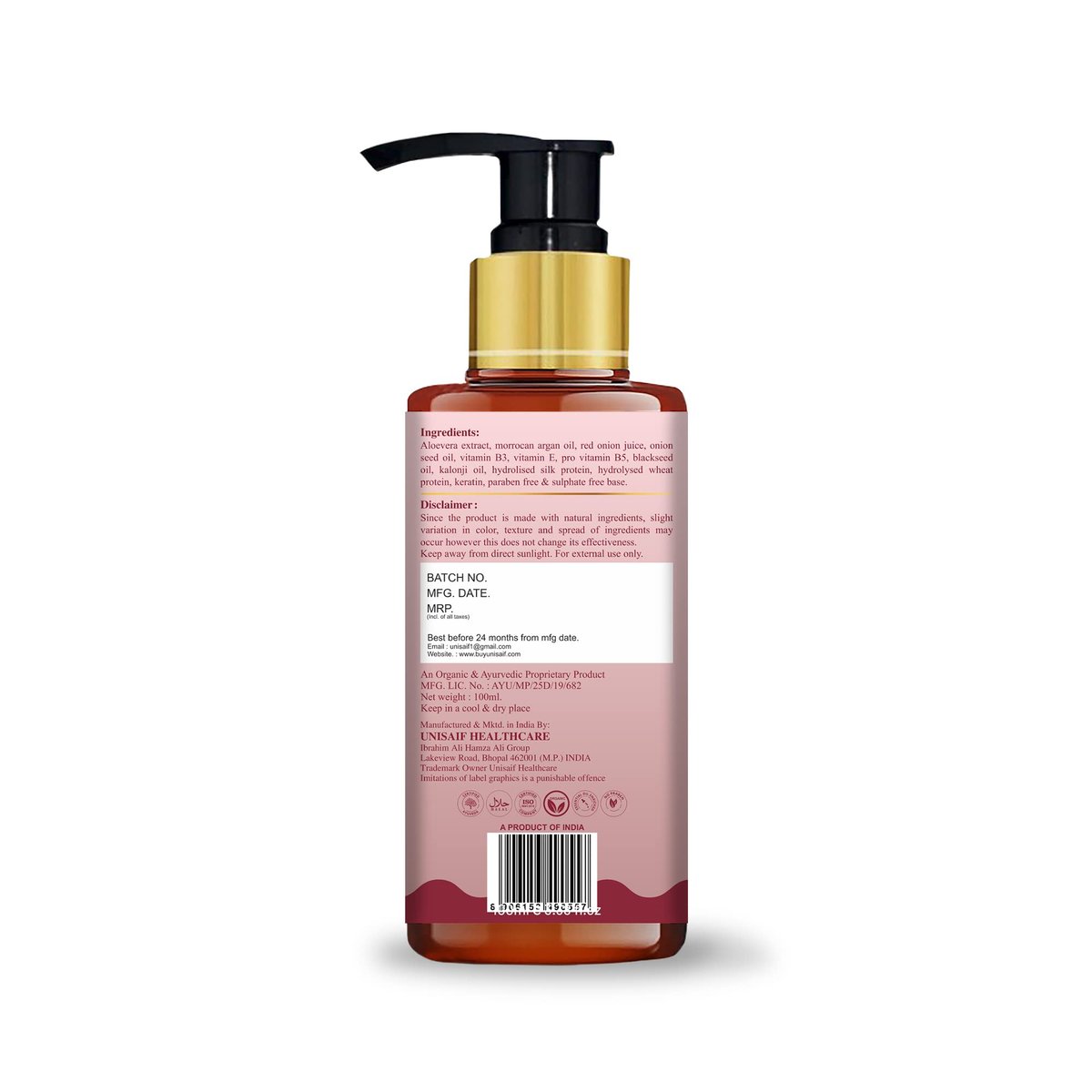 Unisaif Argan Onion Organic Conditioner - Nourishes & Strengthens Hair, Sulphate Free & Paraben Free (100 ml) - görsel 3