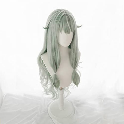PWEINCY Green Wavy Adult Wig – Synthetic Wavy Hair with Bangs for Women, 20-23.6 Inch