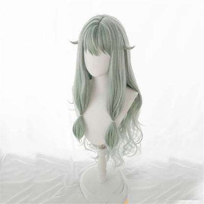PWEINCY Green Wavy Adult Wig – Synthetic Wavy Hair with Bangs for Women, 20-23.6 Inch