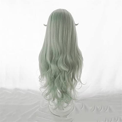 PWEINCY Green Wavy Adult Wig – Synthetic Wavy Hair with Bangs for Women, 20-23.6 Inch