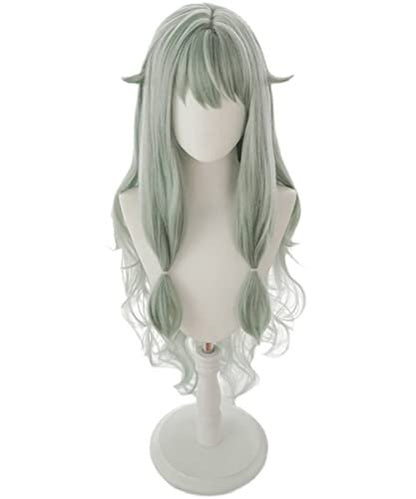PWEINCY Green Wavy Adult Wig – Synthetic Wavy Hair with Bangs for Women, 20-23.6 Inch
