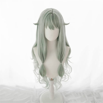 PWEINCY Green Wavy Adult Wig – Synthetic Wavy Hair with Bangs for Women, 20-23.6 Inch