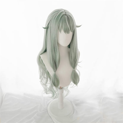 PWEINCY Green Wavy Adult Wig – Synthetic Wavy Hair with Bangs for Women, 20-23.6 Inch