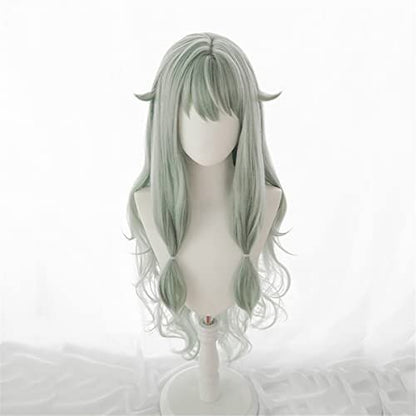 PWEINCY Green Wavy Adult Wig – Synthetic Wavy Hair with Bangs for Women, 20-23.6 Inch