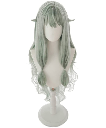 PWEINCY Green Wavy Adult Wig – Synthetic Wavy Hair with Bangs for Women, 20-23.6 Inch
