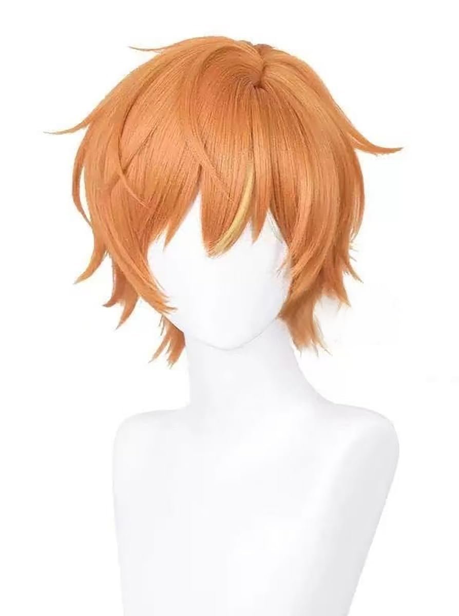 PWEINCY Orange Adult Wig with Bangs – Synthetic Fiber Halloween Party Hair 50-60cm - görsel 1