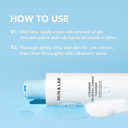 SKIN&LAB Hybarrier Hyaluronic Capsule Cleanser - Daily Gel Cleanser with Hyaluronic Capsules & Hyaldeca Complex for All Skin Types, 6.76 fl oz