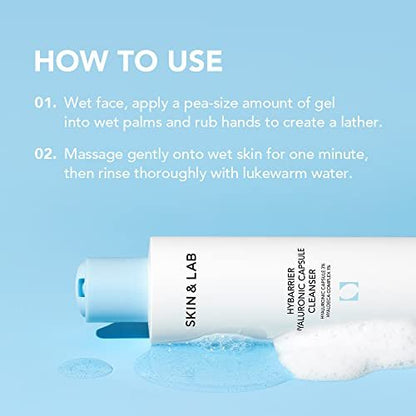 SKIN&LAB Hybarrier Hyaluronic Capsule Cleanser - Daily Gel Cleanser with Hyaluronic Capsules & Hyaldeca Complex for All Skin Types, 6.76 fl oz