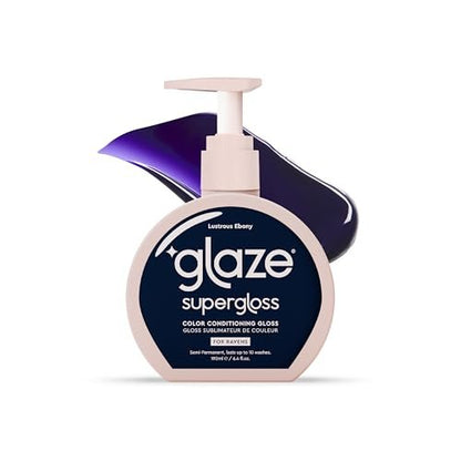 Glaze Supergloss Color Conditioning Gloss with Dispensing Pump – Hydrating Semi-Permanent Color Hair Gloss & Shine Boost – Vegan, Cruelty-Free – 6.4 fl oz – Lustrous Ebony (Blue Black) Avelisse