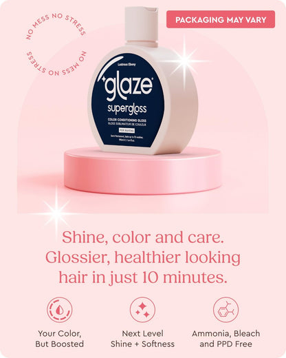 Glaze Supergloss Color Conditioning Gloss with Dispensing Pump – Hydrating Semi-Permanent Color Hair Gloss & Shine Boost – Vegan, Cruelty-Free – 6.4 fl oz – Lustrous Ebony (Blue Black) Avelisse