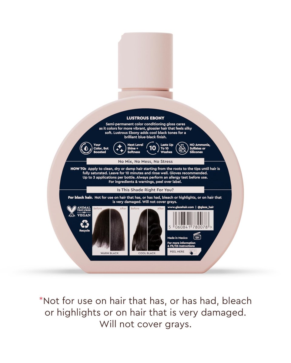 Glaze Supergloss Color Conditioning Gloss with Dispensing Pump – Hydrating Semi-Permanent Color Hair Gloss & Shine Boost – Vegan, Cruelty-Free – 6.4 fl oz – Lustrous Ebony (Blue Black) Avelisse
