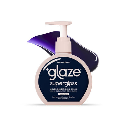Glaze Supergloss Color Conditioning Gloss with Dispensing Pump – Hydrating Semi-Permanent Color Hair Gloss & Shine Boost – Vegan, Cruelty-Free – 6.4 fl oz – Lustrous Ebony (Blue Black) Avelisse