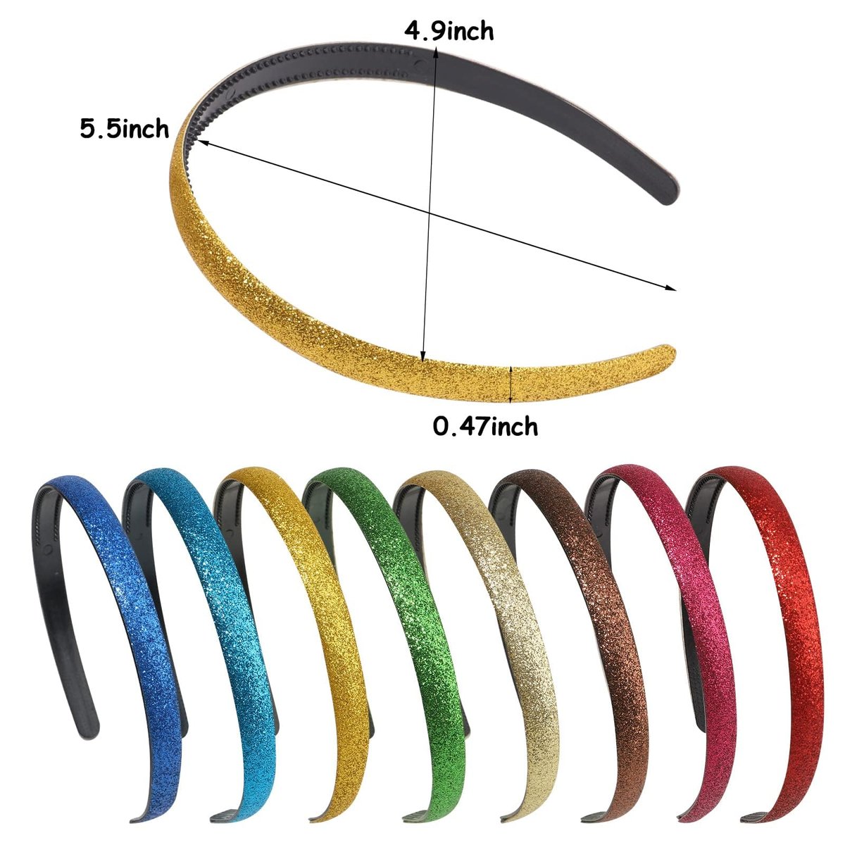 doboi 15 Colors Toddler Headbands - Sparkle Glitter Thin Plastic Headbands for Girls - Non-Slip Fashion Hairbands - görsel 3
