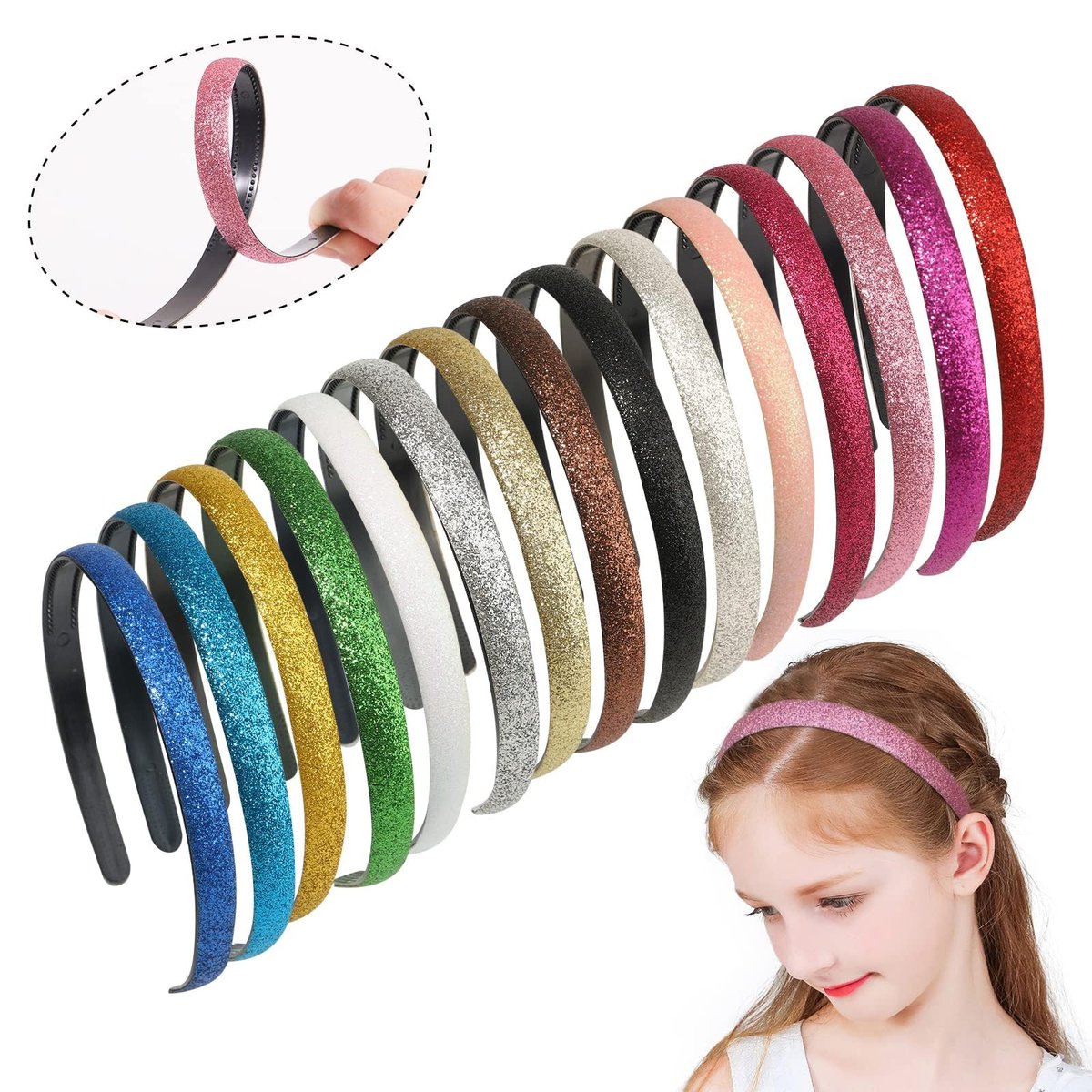 doboi 15 Colors Toddler Headbands - Sparkle Glitter Thin Plastic Headbands for Girls - Non-Slip Fashion Hairbands - görsel 5