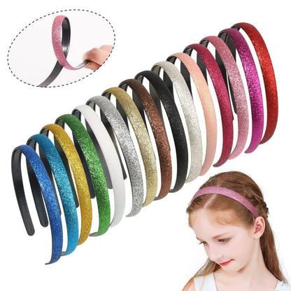 doboi 15 Colors Toddler Headbands - Sparkle Glitter Thin Plastic Headbands for Girls - Non-Slip Fashion Hairbands