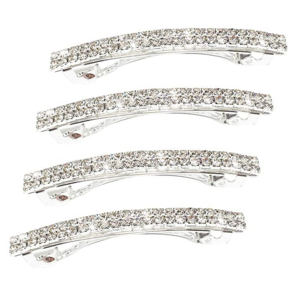 Silver Crystal Rhinestone Hair Clips - Sparkly Bling Spring Barrettes for Women & Girls (Pack of 4)