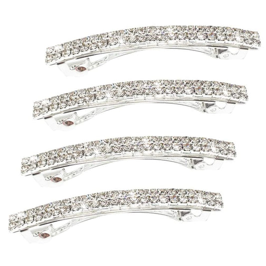Silver Crystal Rhinestone Hair Clips - Sparkly Bling Spring Barrettes for Women & Girls (Pack of 4)