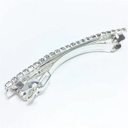 Silver Crystal Rhinestone Hair Clips - Sparkly Bling Spring Barrettes for Women & Girls (Pack of 4)