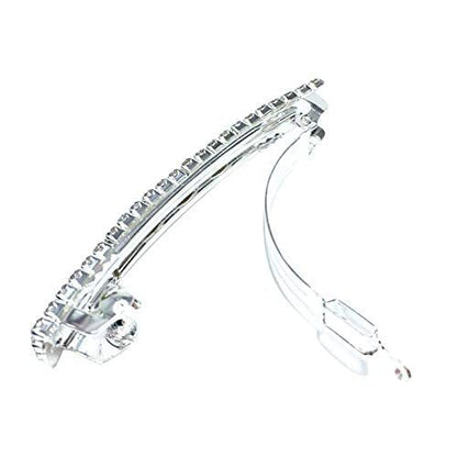Silver Crystal Rhinestone Hair Clips - Sparkly Bling Spring Barrettes for Women & Girls (Pack of 4)