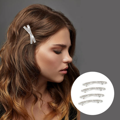 Silver Crystal Rhinestone Hair Clips - Sparkly Bling Spring Barrettes for Women & Girls (Pack of 4)