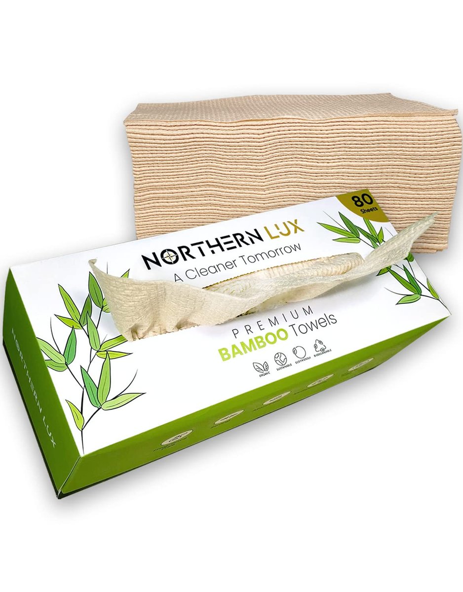 Northern Lux Disposable Bamboo Face Towels (80 Sheets) | Organic Biodegradable Dry Face Wipes | Strong, Soft, and Fragrance Free Bamboo for Makeup Removal Face Care | Disposable and Sustainable Avelisse