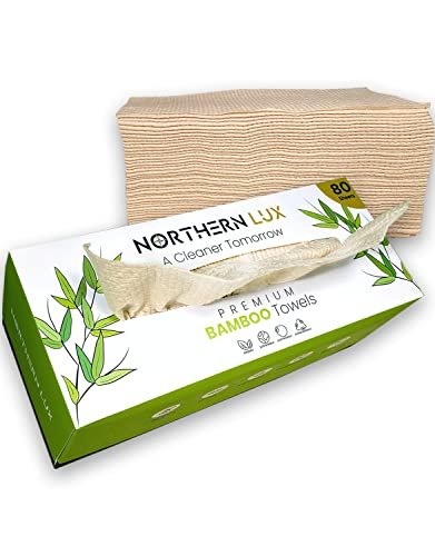 Northern Lux Disposable Bamboo Face Towels (80 Sheets) | Organic Biodegradable Dry Face Wipes | Strong, Soft, and Fragrance Free Bamboo for Makeup Removal Face Care | Disposable and Sustainable Avelisse