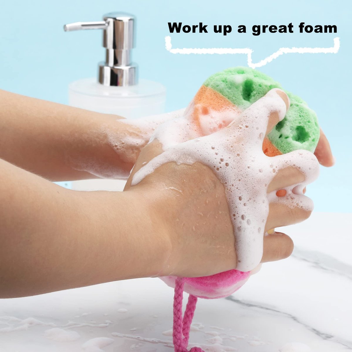 BTYMS 3-Piece Exfoliating Bath Sponge Set - Soft Loofah Body Scrubbers for Gentle Cleansing - görsel 7