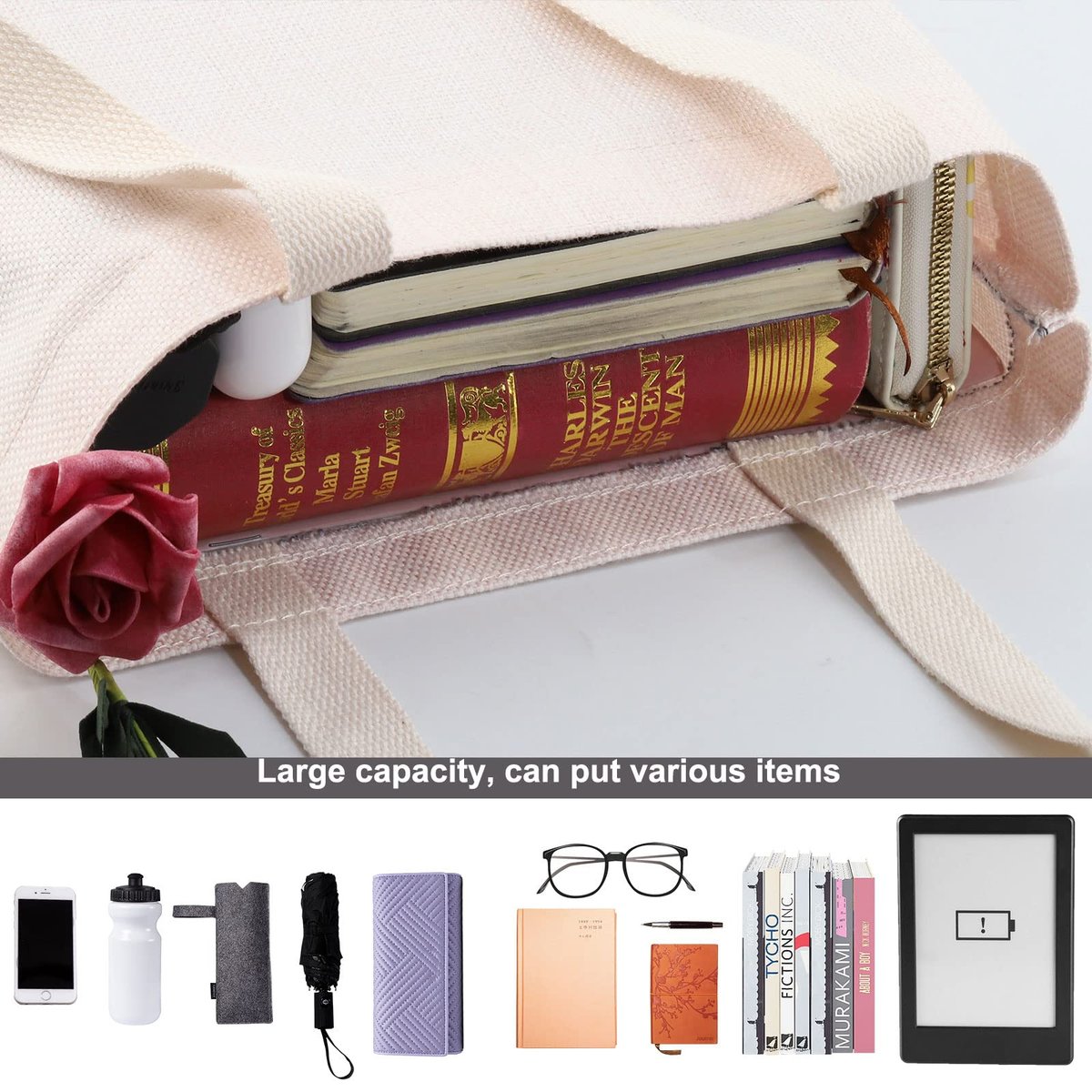 WZMPA Anime Girl Cosmetic Bag - 'You Are Braver, Stronger, Smarter Than You Think' Canvas Makeup Pouch for Women & Teen Girls (Always Anime Tote) - görsel 13