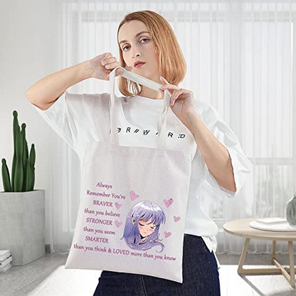 WZMPA Anime Girl Cosmetic Bag - 'You Are Braver, Stronger, Smarter Than You Think' Canvas Makeup Pouch for Women & Teen Girls (Always Anime Tote)