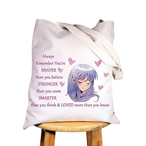 WZMPA Anime Girl Cosmetic Bag - 'You Are Braver, Stronger, Smarter Than You Think' Canvas Makeup Pouch for Women & Teen Girls (Always Anime Tote) - görsel 2