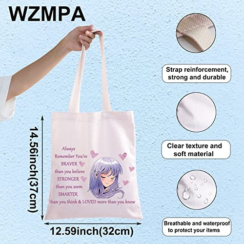 WZMPA Anime Girl Cosmetic Bag - 'You Are Braver, Stronger, Smarter Than You Think' Canvas Makeup Pouch for Women & Teen Girls (Always Anime Tote) - görsel 4